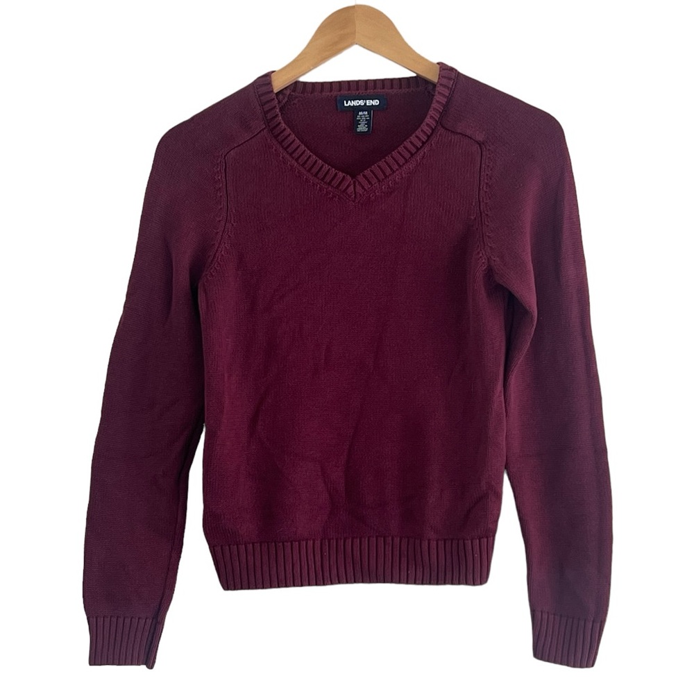 Lands’ End | Burgundy v-neck knit pullover sweater size medium